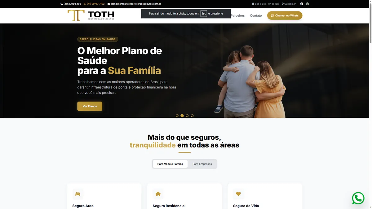 Site da Toth Corretora de Seguros, projeto desenvolvido pela CWB Partners