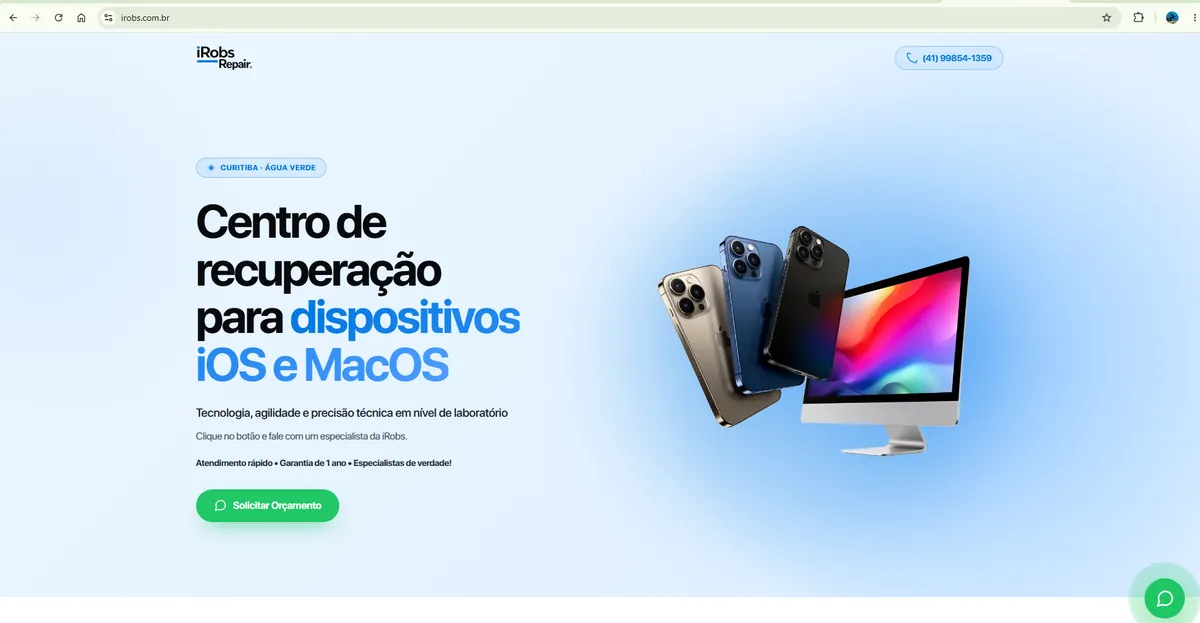 Site da iRobs Repair, projeto desenvolvido pela CWB Partners