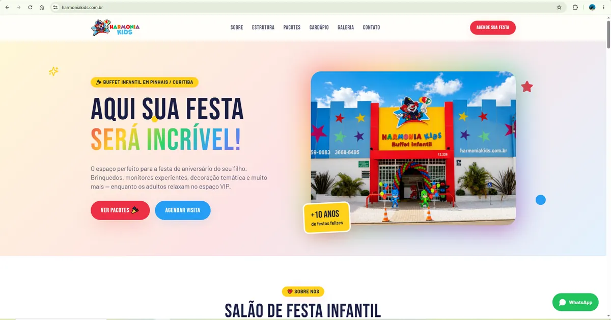 Site da Harmonia Kids, projeto desenvolvido pela CWB Partners